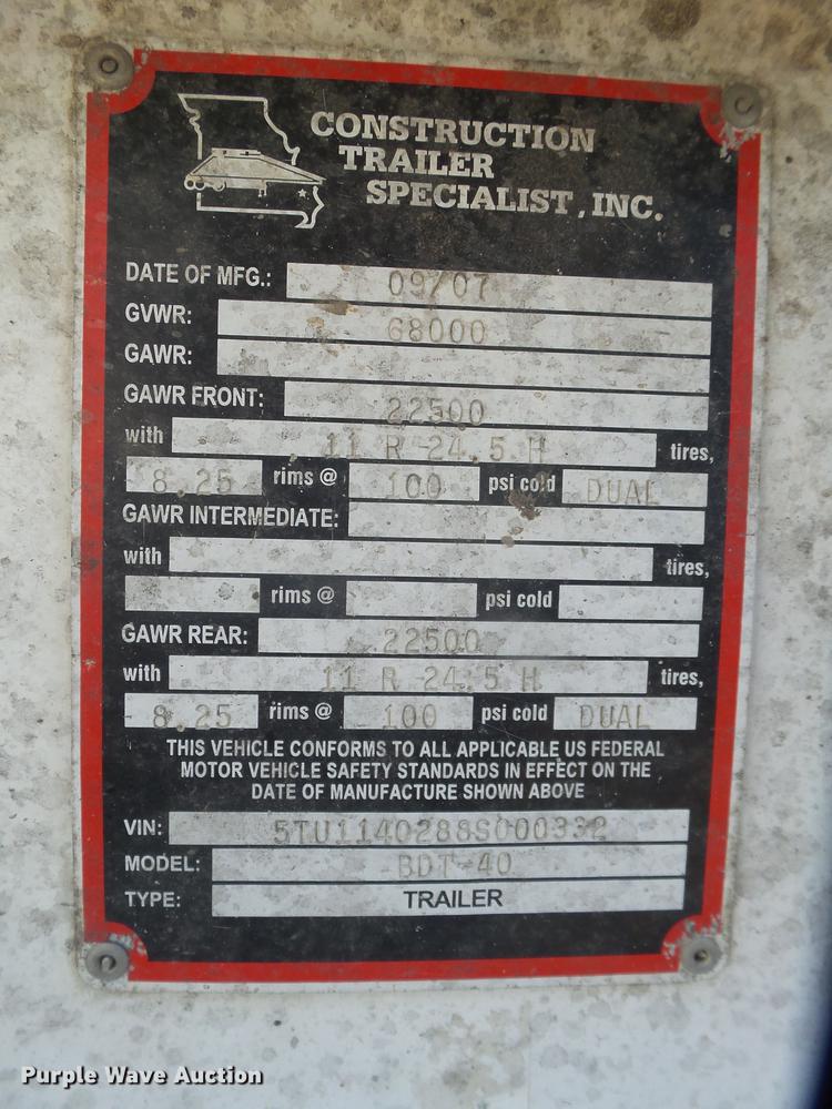 image for item EI9719 2008 CTS BDT-40 bottom dump trailer