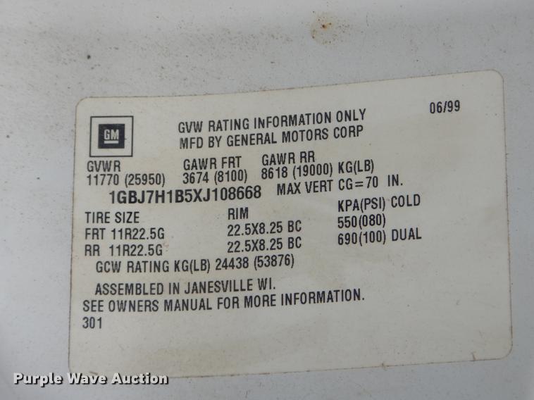 image for item ER9291 1999 Chevrolet C6500 dump truck