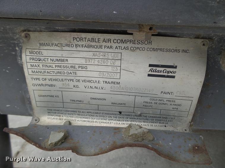 image for item EW9787 2007 Atlas Copco XAS185JD7 air compressor