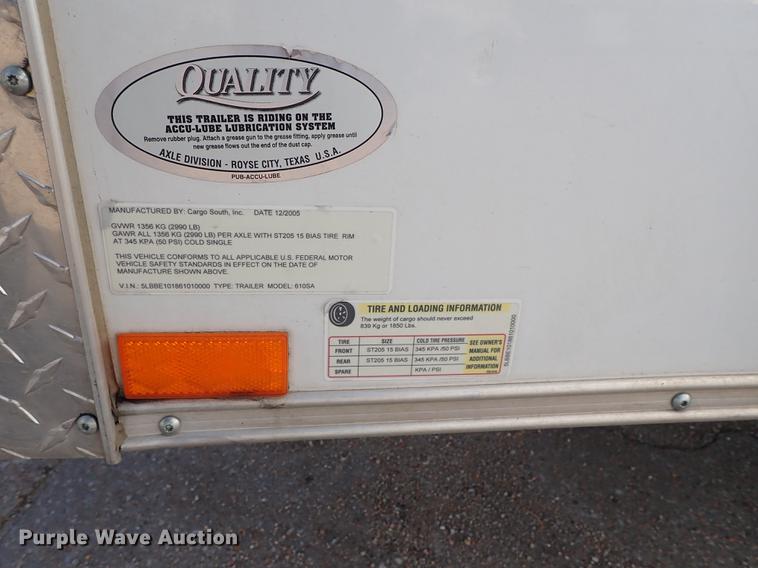 image for item DG2875 2005 Cargo South 610SA enclosed cargo trailer