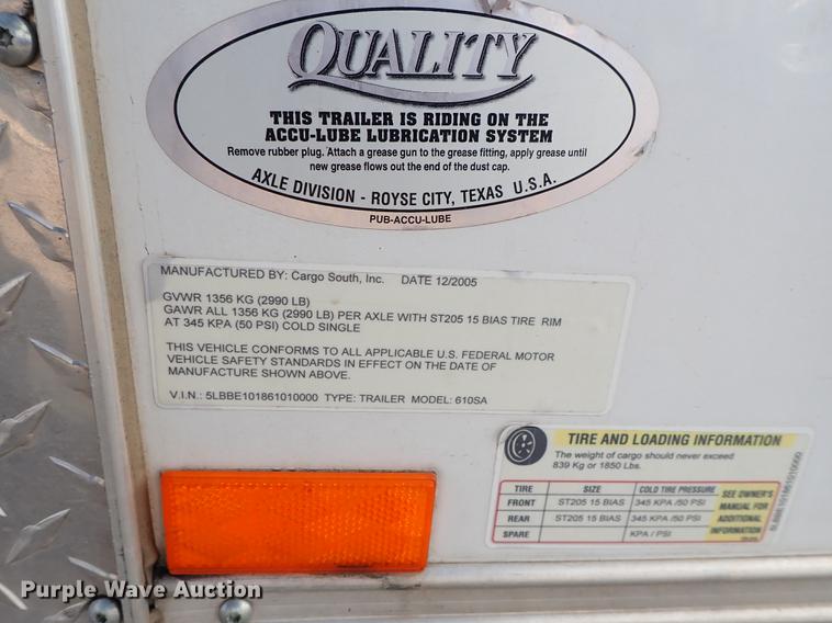 image for item DG2875 2005 Cargo South 610SA enclosed cargo trailer