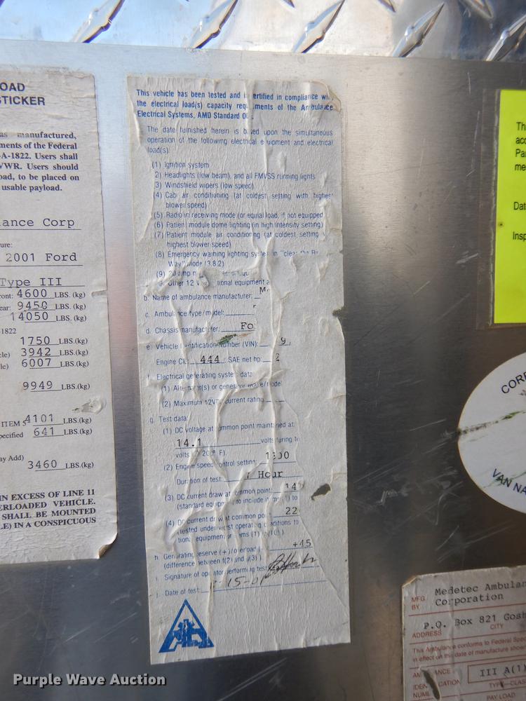 image for item DE0006 2001 Ford Econoline E450 Super Duty ambulance