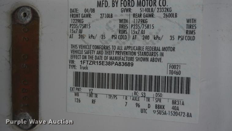 image for item DF1736 2008 Ford Ranger pickup truck