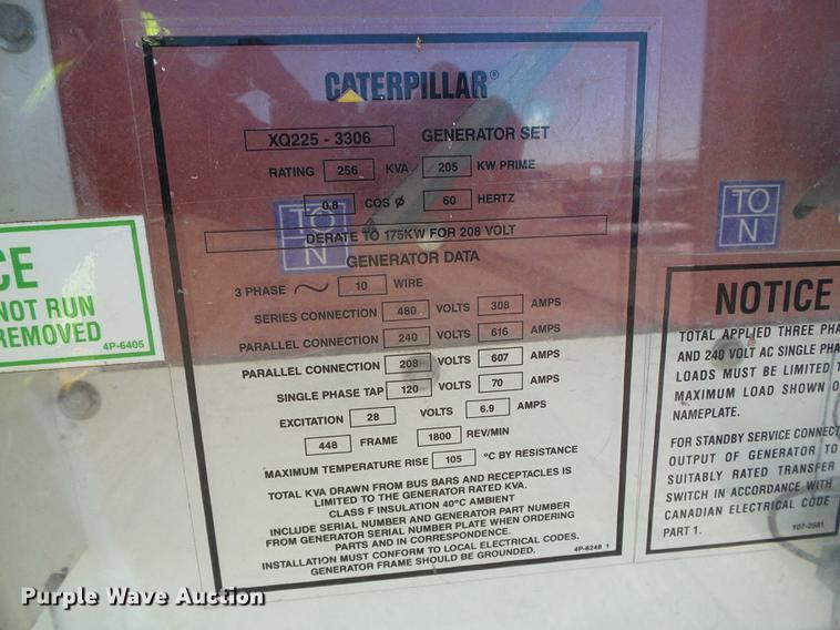image for item DF2831 1999 Caterpillar XQ225-3306 generator