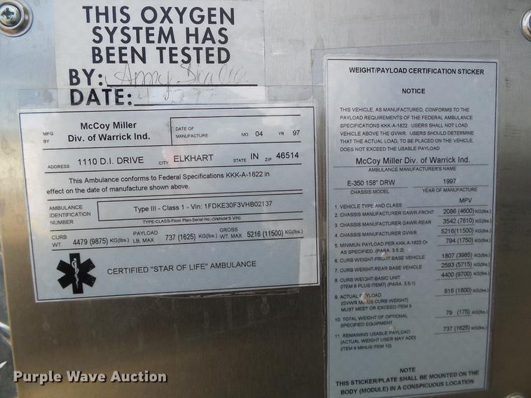 image for item DF2867 1997 Ford Econoline E350 ambulance