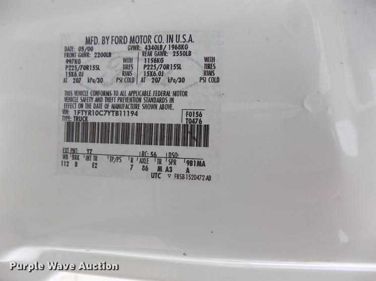 image for item FE9297 2000 Ford Ranger pickup truck