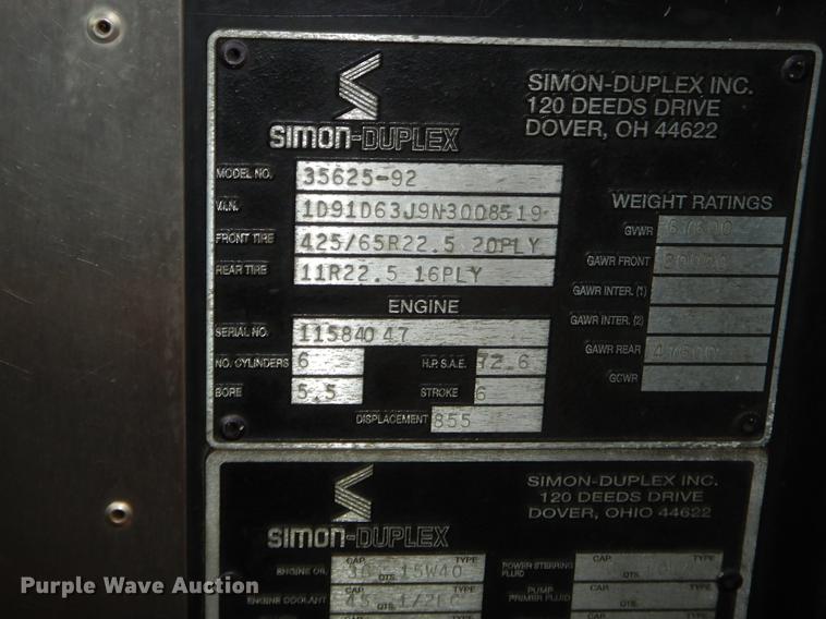 image for item ER9363 1992 Simon-Duplex Aerialscope 75 ladder truck