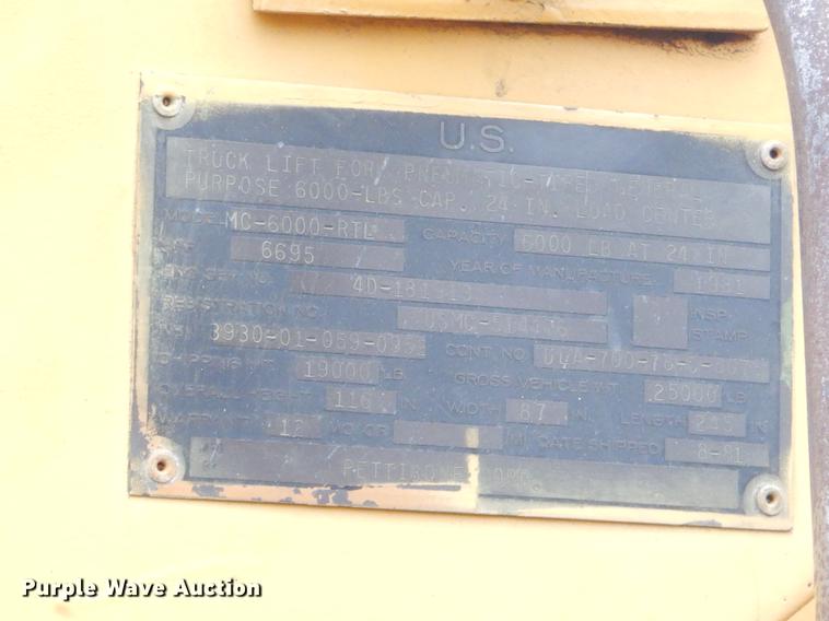 image for item ER9341 1981 Pettibone MC-6000-RTL forklift