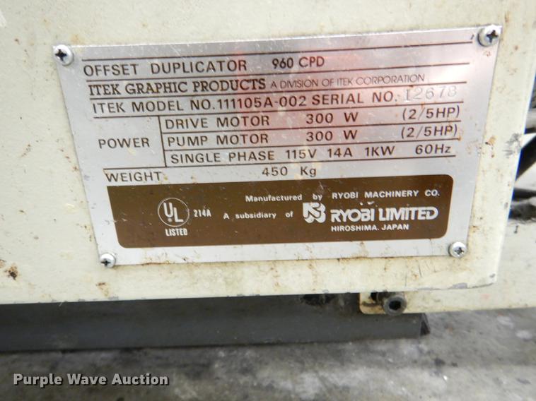 image for item EA9119 Itek 960 offset duplicator press