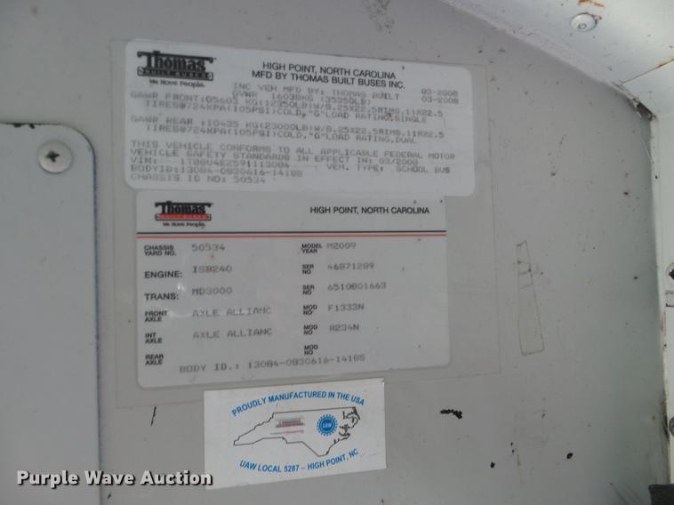 image for item EW9786 2009 Thomas Built Saf-T-Liner MVP school bus