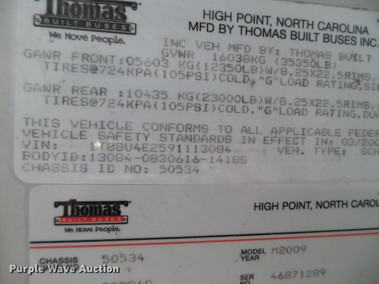 image for item EW9786 2009 Thomas Built Saf-T-Liner MVP school bus