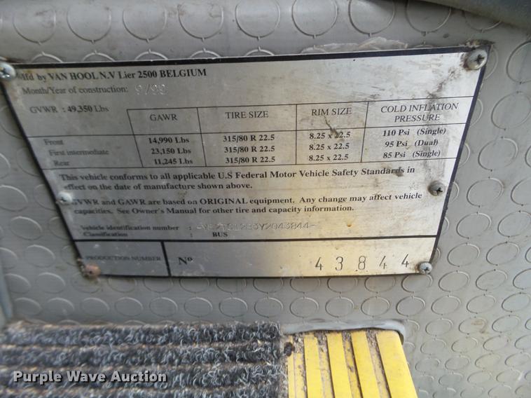 image for item EW9834 2000 Van Hool coach bus