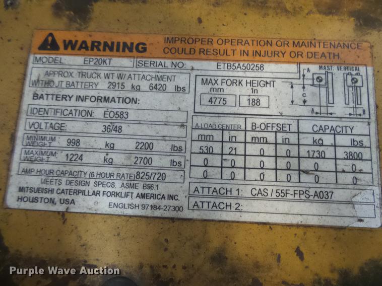 image for item DX9169 Caterpillar EP20KT forklift