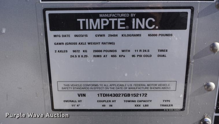 image for item DF1687 2016 Timpte Super Hopper double hopper grain trailer