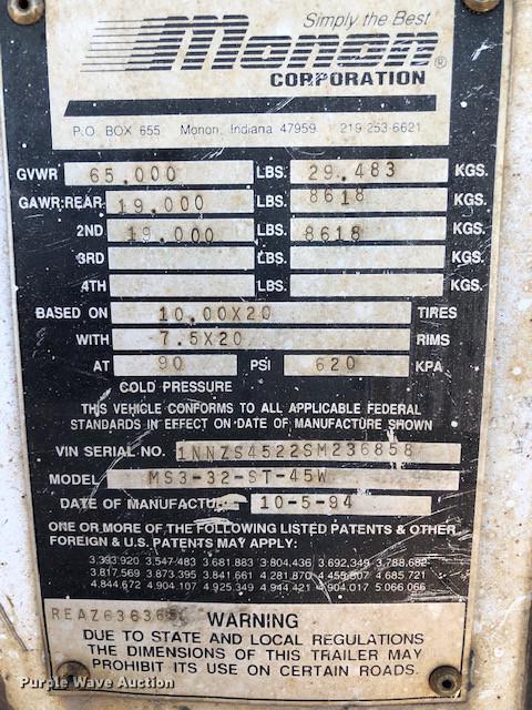 image for item G1467 1995 Monon dry van trailer