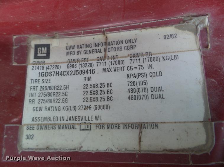 image for item DD0717 2002 GMC C7500 dump truck