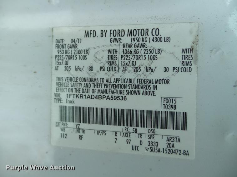 image for item DD0724 2011 Ford Ranger pickup truck