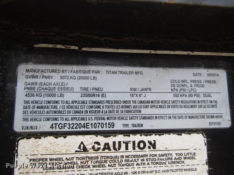 image for item DD0730 2014 Titan equipment trailer