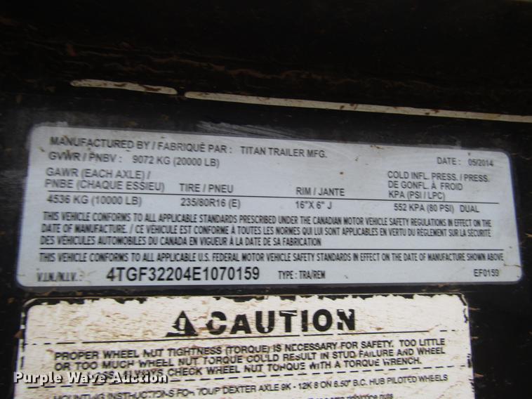 image for item DD0730 2014 Titan equipment trailer