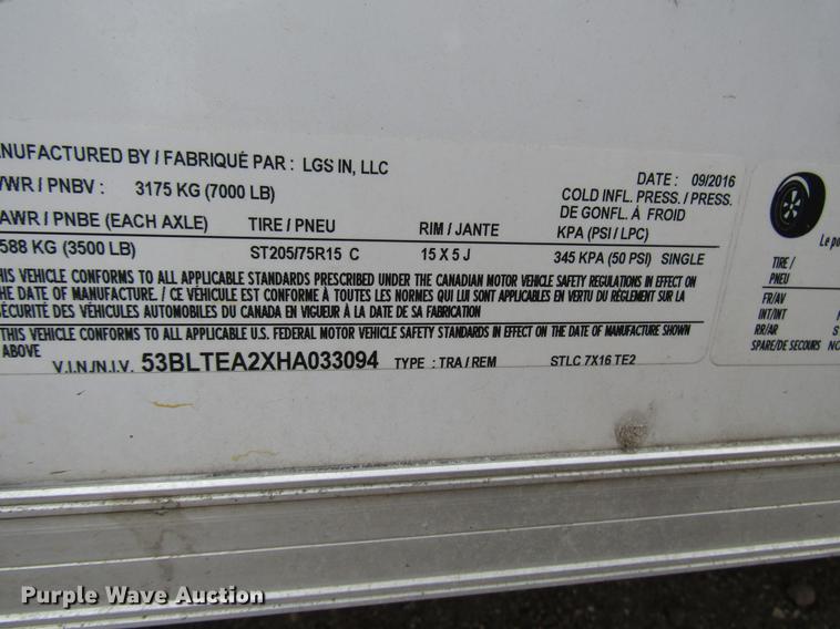 image for item DD0731 2017 LGS Industries enclosed cargo trailer