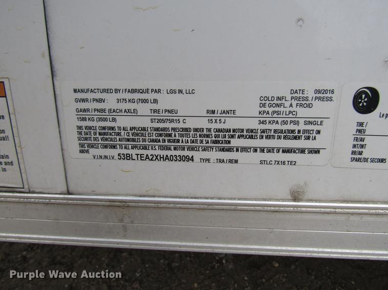 image for item DD0731 2017 LGS Industries enclosed cargo trailer