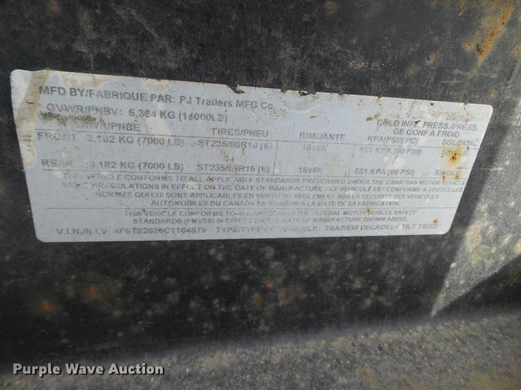 image for item DD0749 2012 PJ Trailers tilt deck utility trailer