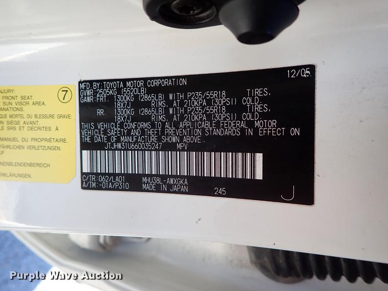 image for item DG2935 2006 Lexus RX400H SUV