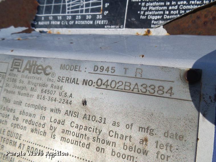 image for item DB2159 Altec D945 digger derrick bed
