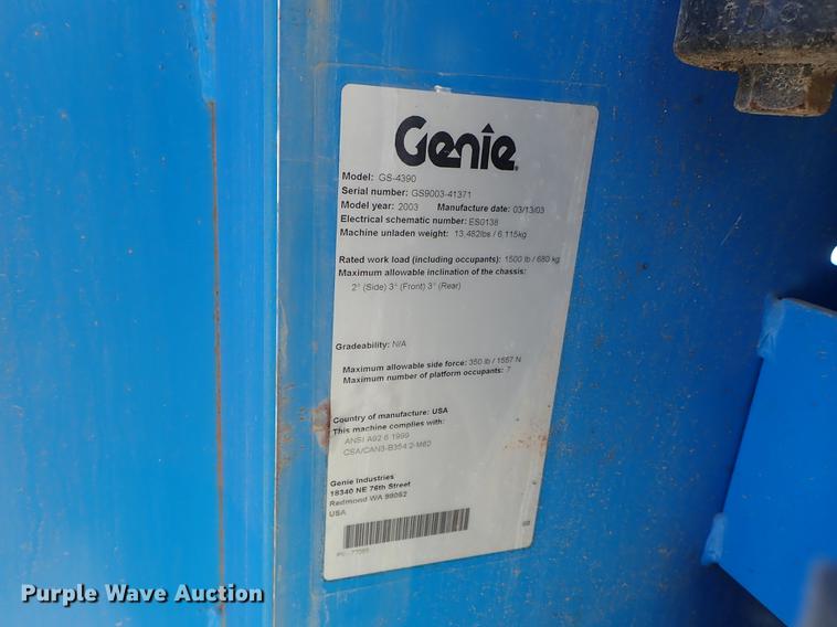 image for item DG2918 2003 Genie GS-4390 scissor lift