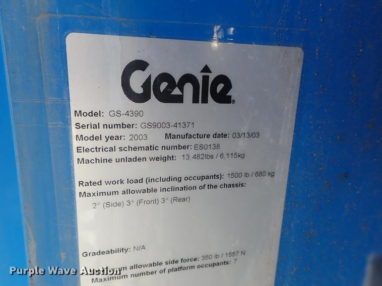 image for item DG2918 2003 Genie GS-4390 scissor lift