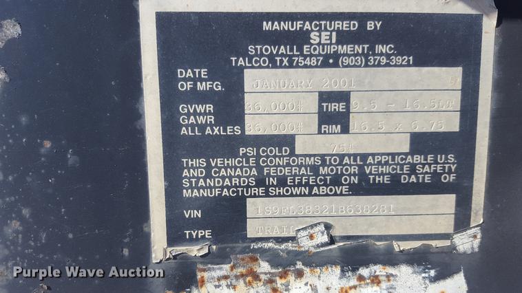 image for item EI9732 2001 SEI equipment trailer
