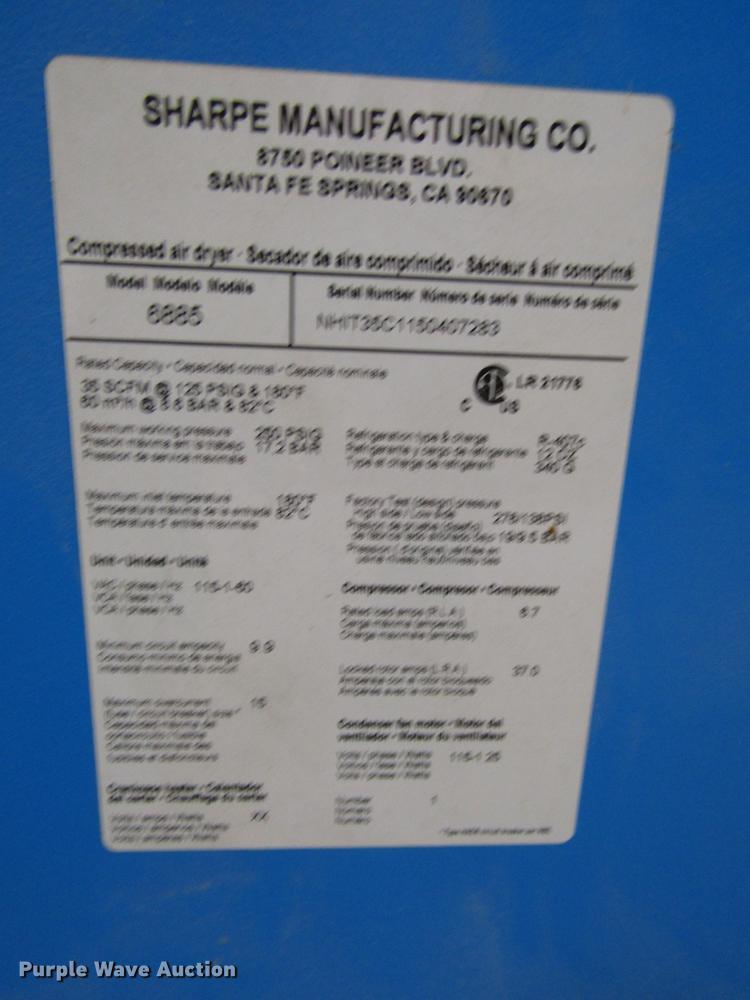 image for item FJ9596 Sharp Manufacturing  refrigerated air drying system