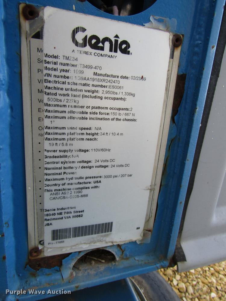 image for item FJ9597 1999 Genie TMZ34 boom lift