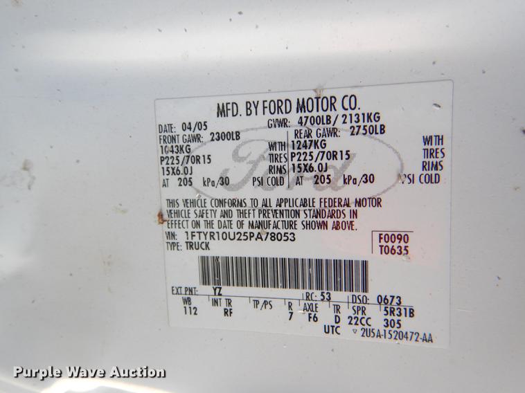 image for item DE0044 2005 Ford Ranger pickup truck