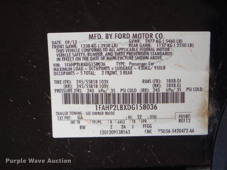 image for item ER9428 2013 Ford Taurus Police