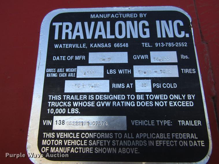 image for item EU9555 1987 Travalong livestock trailer