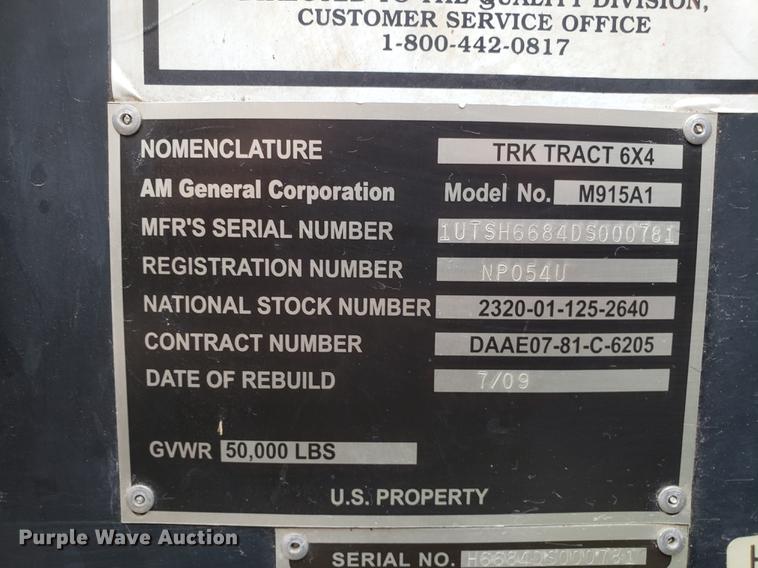 image for item AN9463 1983 Am General M915A1 semi truck