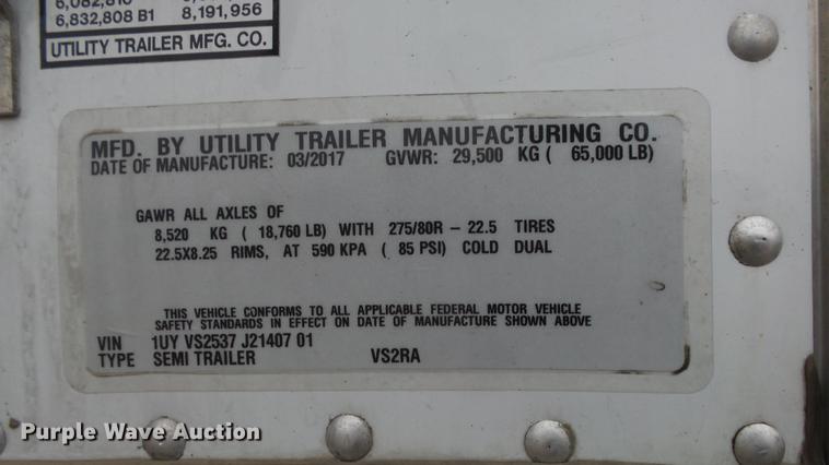 image for item DG2854 2018 Utility Trailers refrigerated van trailer