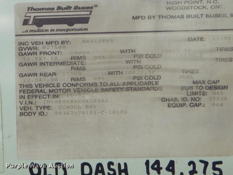 image for item ER9453 1992 International 3800 school bus