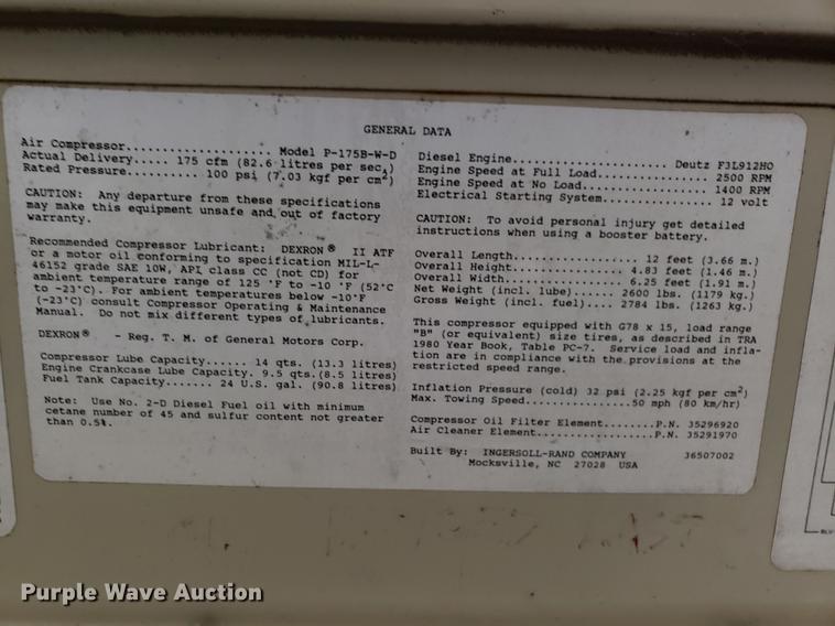 image for item AN9464 Ingersoll Rand 175 air compressor