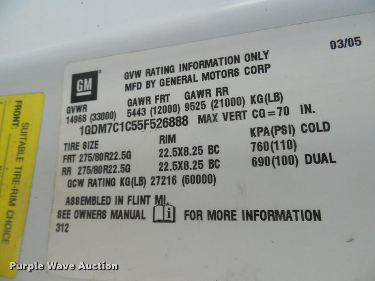 image for item DB2161 2005 GMC C7500 dump truck