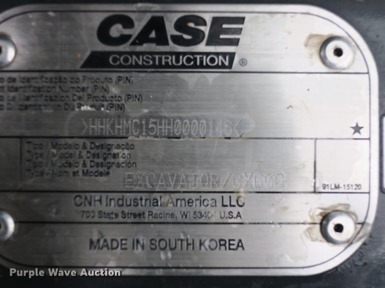 image for item DB8914 2017 Case CX60C mini excavator