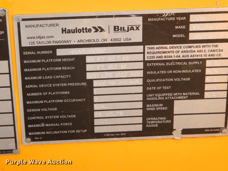 image for item ER9419 2011 Biljax 4527A boom lift