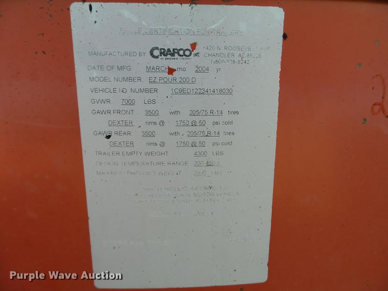 image for item EW9878 2000 Crafco EZ Pour 200D melter applicator