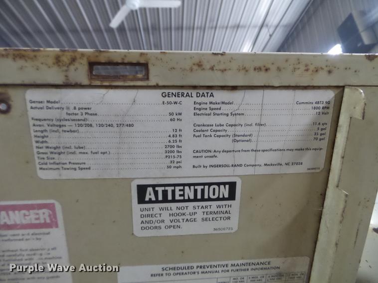 image for item EW9884 Ingersoll Rand E50WC generator