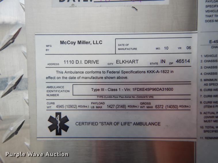 image for item DE5977 2006 Ford E450 Super Duty ambulance