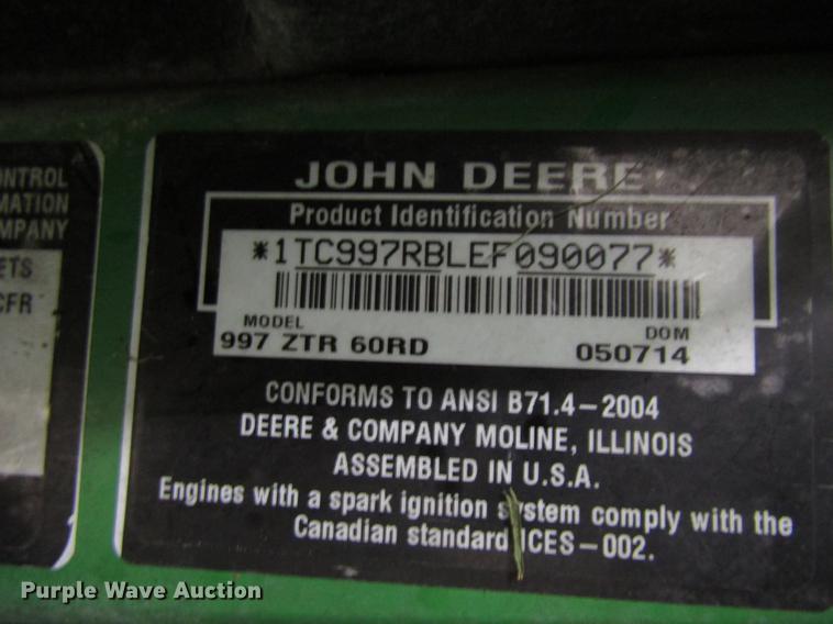 image for item EU9580 2014 John Deere 997 ZTR lawn mower