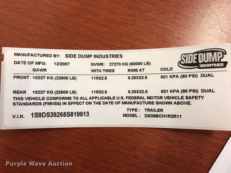 image for item DG3824 2008 Side Dump Industries DS39BCH1R2R11 side dump trailer