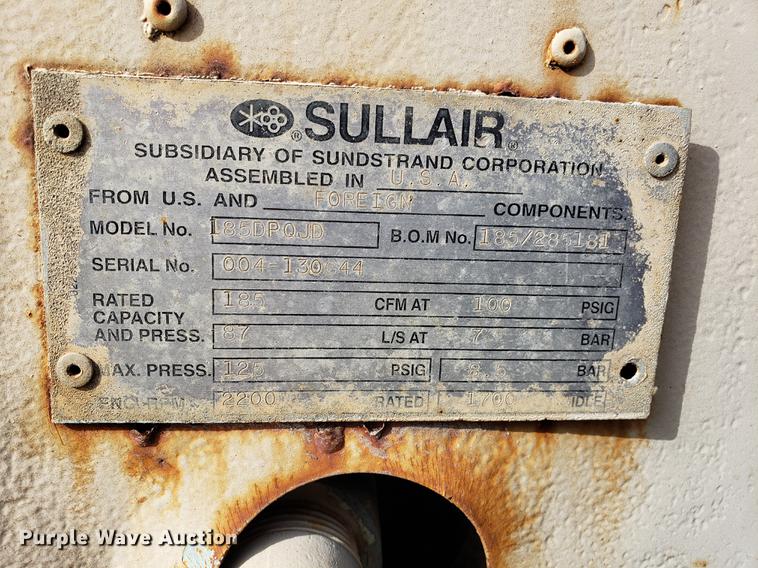 image for item AV9319 Sullair 185DP0JB air compressor