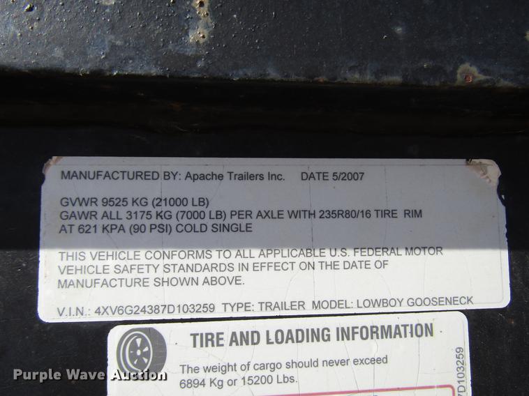 image for item DB6918 2007 Apache utility trailer